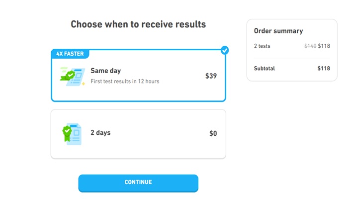 انتخاب زمان دریافت نتیجه آزمون دولینگو