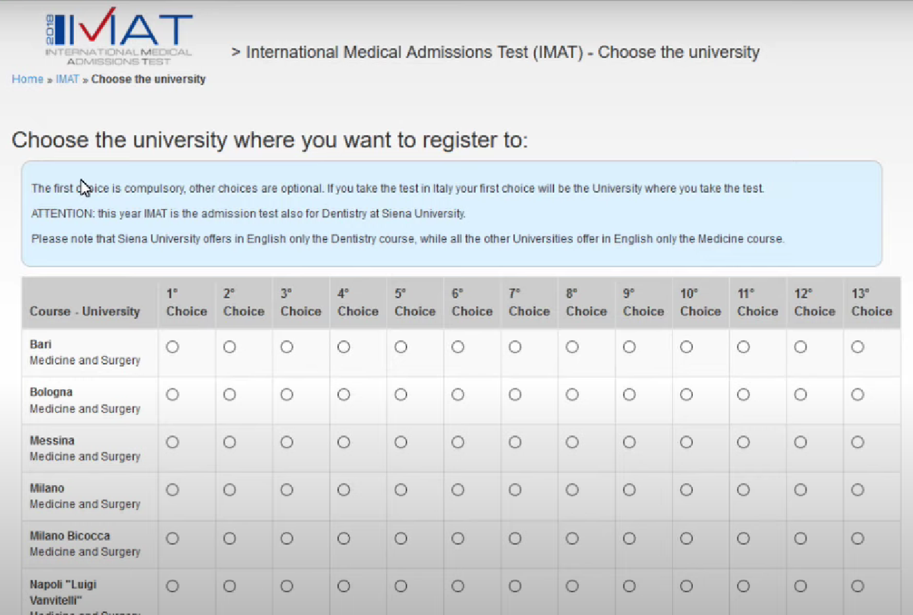 انتخاب دانشگاه در IMAT